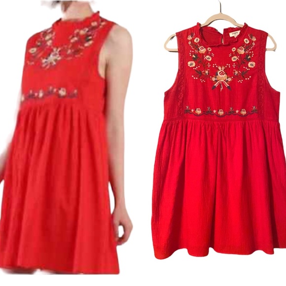 Umgee Scalloped Hem Embroidered Mini Dress